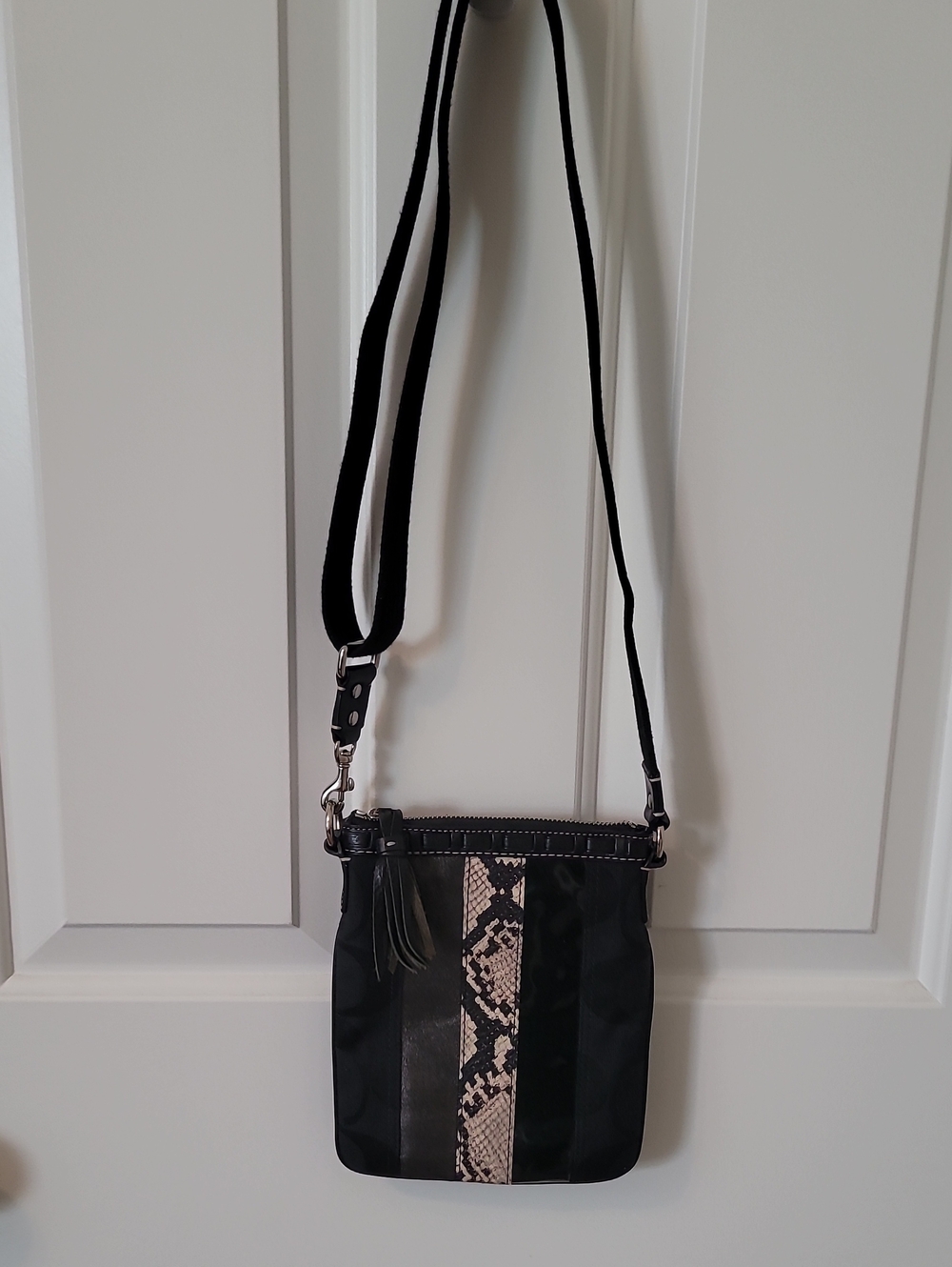 Coach Hampton Signature Stripe-Python Trim Swingpack/Crossbody Y2K
